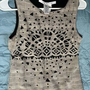 Max Studio Black and Beige Geometric Sleeveless Tank